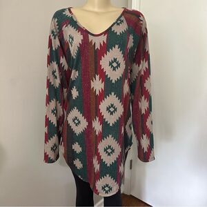 L&B Boutique Aztec Southwestern Blouse Women’s Sz Medium Oversized Made In USA